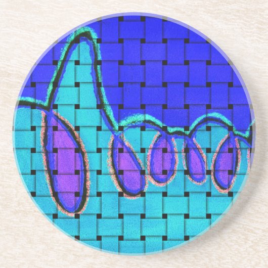 Frans Blauw Abstract met geweven textuur Zandsteen Onderzetter (Voorkant)