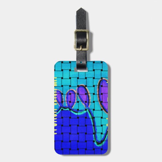 Frans Blauw Afrikaans Geweven Abstracte Paarse Vor Bagagelabel (Voorkant verticaal)