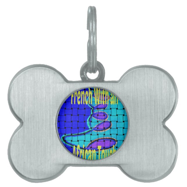 Frans Blauw Afrikaans Geweven Abstracte Paarse Vor Huisdieren Naamplaatje (voorkant)