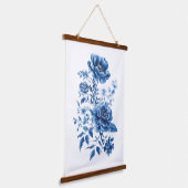 Frans Blauw Aquarel Toile Chinoiserie Bloem Hangend Wandkleed (Gebogen)
