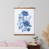 Frans Blauw Aquarel Toile Chinoiserie Bloem Hangend Wandkleed (Slaapkamer)