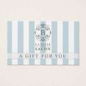 Frans Blauw Awning Stripes Gift Kaart met Monogram (Voorkant)