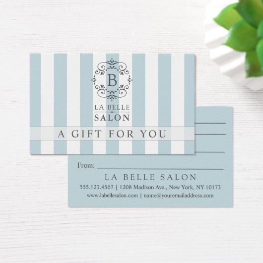 Frans Blauw Awning Stripes Gift Kaart met Monogram (Bureau)