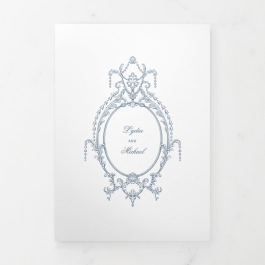 Frans Blauw Barok Drievoudig Huwelijk Drieluik Uitnodiging (Cover)