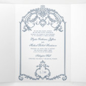 Frans Blauw Barok Drievoudig Huwelijk Drieluik Uitnodiging (Binnenkant midden)