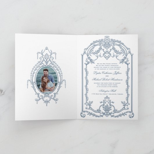 Frans Blauw Barok Huwelijksuitnodiging (Binnen)