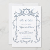 Frans Blauw Barok Monogram Bewaar de datum Save The Date (Voorkant)