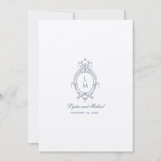 Frans Blauw Barok Monogram Bewaar de datum Save The Date (Achterkant)