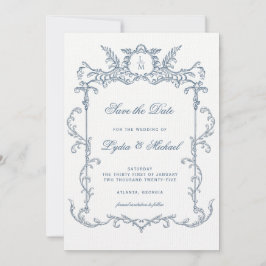 Frans Blauw Barok Monogram Bewaar de datum Save The Date