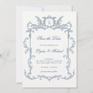 Frans Blauw Barok Monogram Bewaar de datum Save The Date