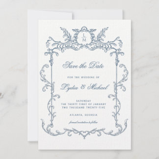 Frans Blauw Barok Monogram Bewaar de datum Save The Date