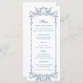Frans Blauw Barok | Monogram bruiloft Menu (Voorkant / Achterkant)