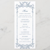 Frans Blauw  Barok | Monogram bruiloft Menu (Voorkant)