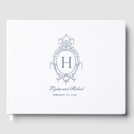 Frans Blauw Barok Monogram Huwelijk Gastenboek