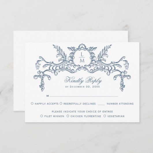 Frans Blauw  Barok Monogram RSVP Kaartje (Voorkant / Achterkant)