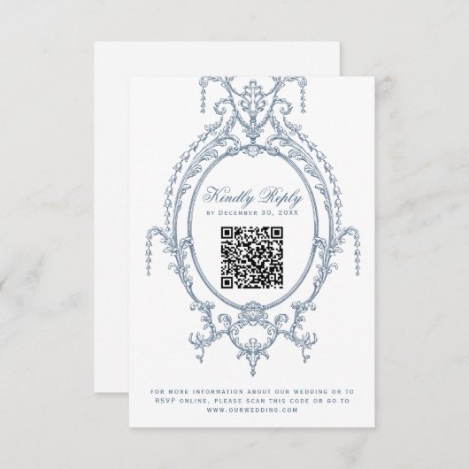 Frans Blauw  Barok QR Code RSVP Card (Voorkant / Achterkant)
