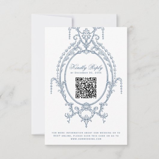 Frans Blauw  Barok QR Code RSVP Card Kaartje (Voorkant)
