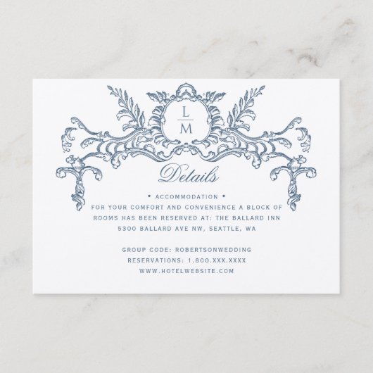 Frans Blauw Barok Wedding Details Informatiekaartje (Voorkant)