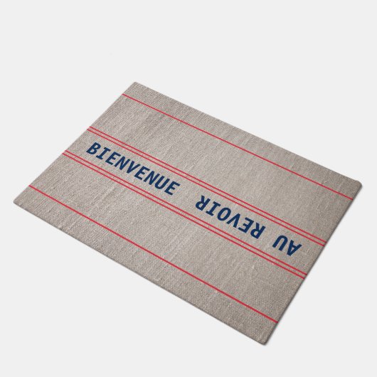 Frans Blauw Bienvenue Au Revoir & Rood Gestreept Deurmat (Schuin)