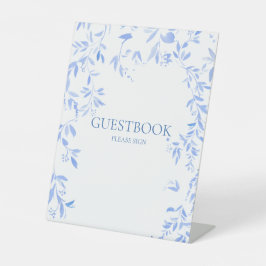 Frans Blauw Bloemen Botanisch Bruiloft Gastenboek Reclamebord Met Voetstuk