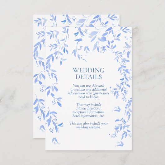 Frans Blauw Bloemen Botanische Bruiloft Details Informatiekaartje (Voorkant / Achterkant)