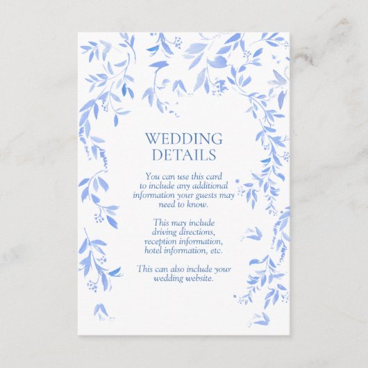 Frans Blauw Bloemen Botanische Bruiloft Details Informatiekaartje (Voorkant)