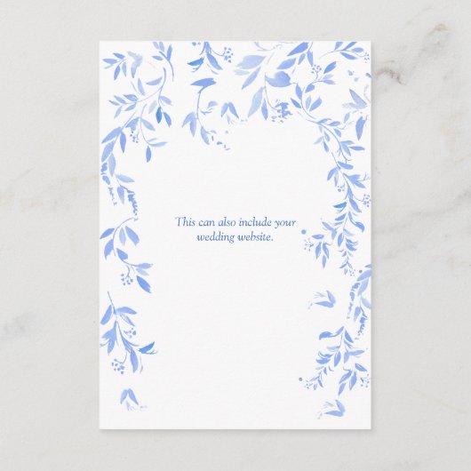 Frans Blauw Bloemen Botanische Bruiloft Details Informatiekaartje (Achterkant)