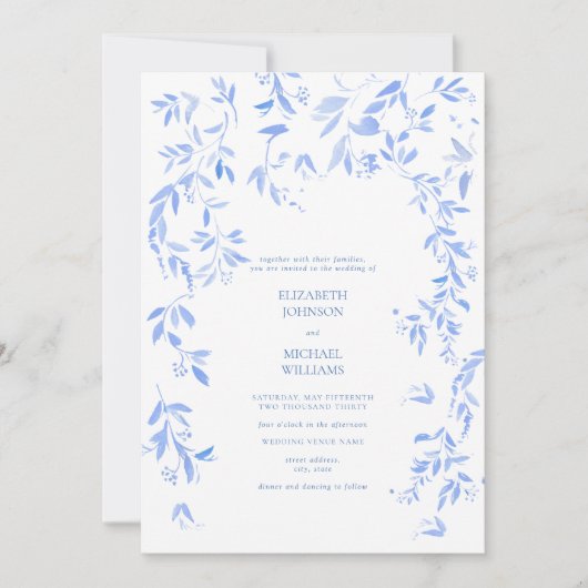 Frans Blauw Bloemen Botanische Bruiloft Kaart (Voorkant)