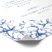 Frans Blauw Bloemen Bruiloft Favor Sign Poster (Hoek)