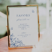 Frans Blauw Bloemen Bruiloft Favor Sign Poster