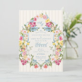 Frans Blauw Bloemen Crest Repetitie Diner Kaart (Staand voorkant)