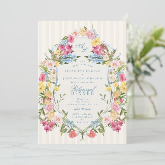 Frans Blauw Bloemen  Crest Repetitie Diner Kaart (Staand voorkant)