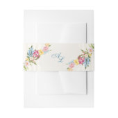 Frans Blauw Bloemen Monogram  Crest Wedding Uitnodigingen Wikkel (Voorkant Voorbeeld)