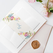 Frans Blauw Bloemen Monogram  Crest Wedding Uitnodigingen Wikkel