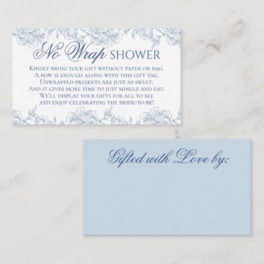 Frans Blauw Bloemen Toile Geen Wrap Douche Informatiekaartje (Voorkant / Achterkant)