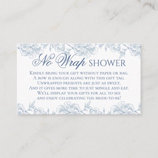 Frans Blauw Bloemen Toile Geen Wrap Douche Informatiekaartje (Voorkant)