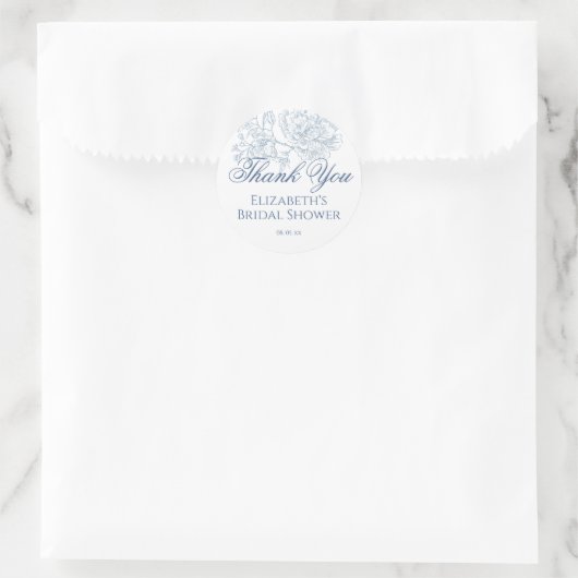 Frans Blauw Bloemen Toile Script Dank u Ronde Sticker (Tas)