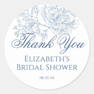 Frans Blauw Bloemen Toile Script Dank u Ronde Sticker