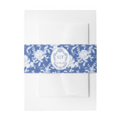Frans Blauw Bloemmotief Chinoiserie Monogram Uitnodigingen Wikkel (Voorkant Voorbeeld)