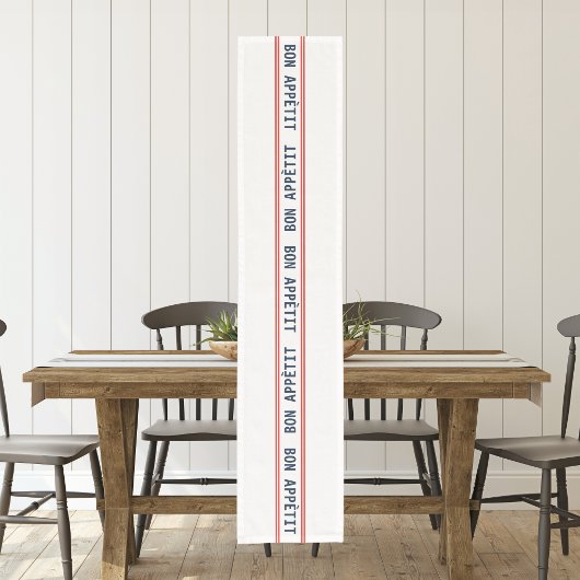 Frans Blauw Bon Appétit & Rood Gestreept Korte Tafelloper