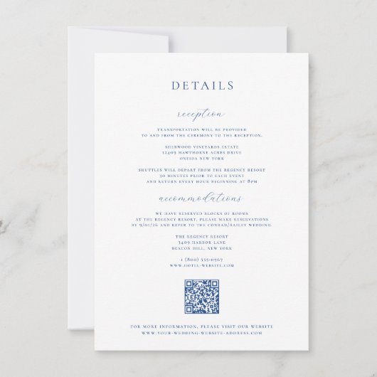 Frans Blauw Bruiloft Details Kaart (Voorkant)