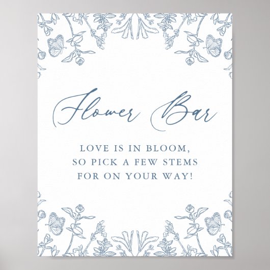 Frans Blauw Chinoiserie Bloemen Bruids Bloem Bar Poster (Voorkant)