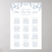 Frans Blauw Chinoiserie Bloemen Bruids Zitplaatsen Poster (Voorkant)