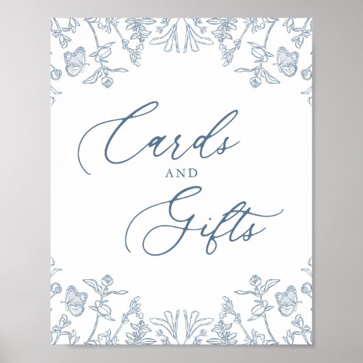 Frans Blauw Chinoiserie Bloemen Kaarten en geschen Poster (Voorkant)