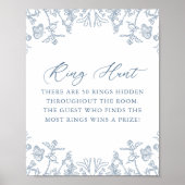 Frans Blauw Chinoiserie Bloemen Ring Hunt Spel Poster (Voorkant)