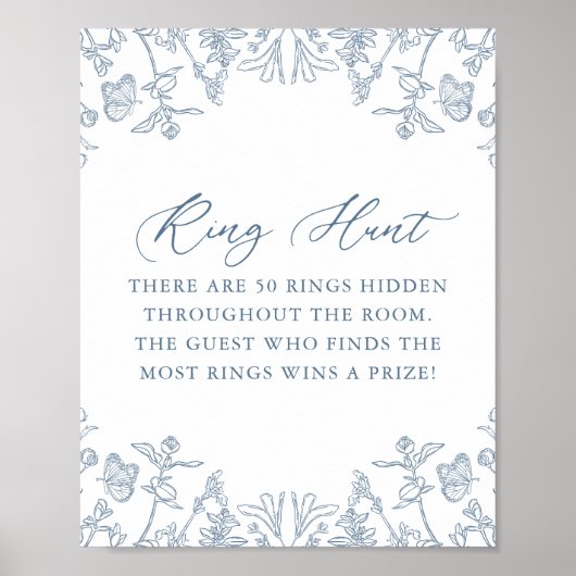 Frans Blauw Chinoiserie Bloemen Ring Hunt Spel Poster (Voorkant)