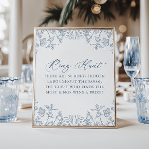 Frans Blauw Chinoiserie Bloemen Ring Hunt Spel Poster