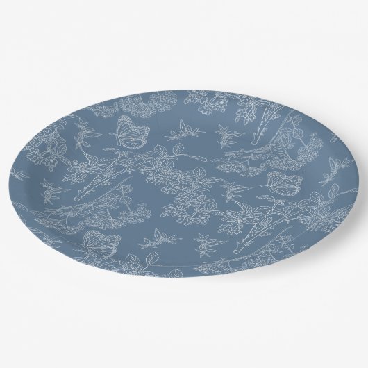 Frans Blauw Chinoiserie Bloemen Vrijgezellenfeest Papieren Bordje (Gekanteld)