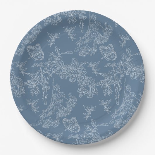 Frans Blauw Chinoiserie Bloemen Vrijgezellenfeest Papieren Bordje (Voorkant)