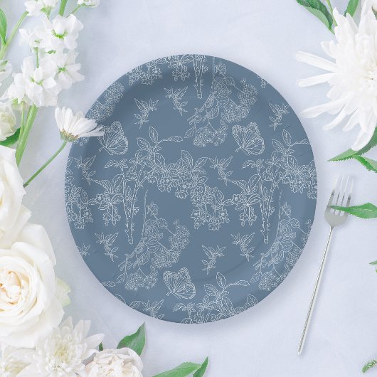 Frans Blauw Chinoiserie Bloemen Vrijgezellenfeest Papieren Bordje